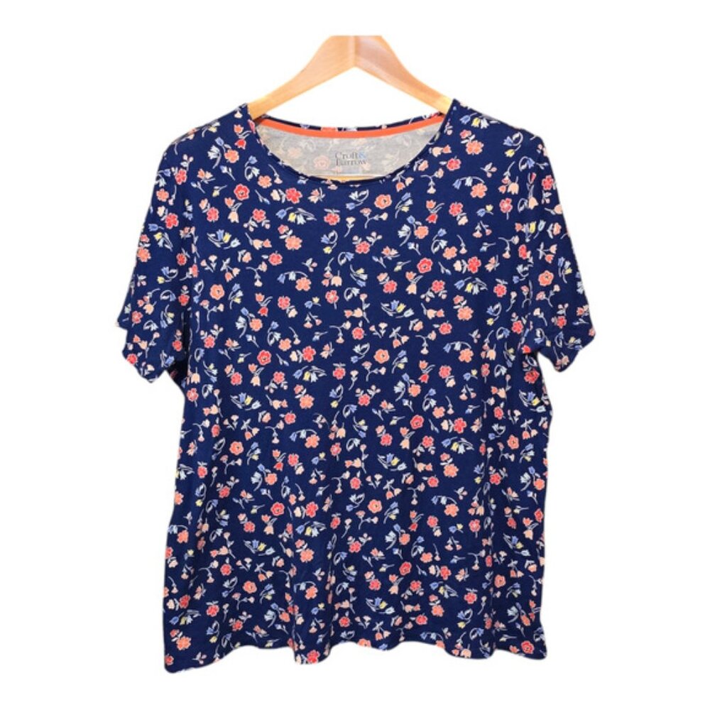 Croft & Barrow Tee Womens 14W 0X Blue Floral Print Short Sleeve Classic Casual